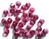 30 8mm Triangle Faceted Fuchsia, Silver Tipped with Coated Ends